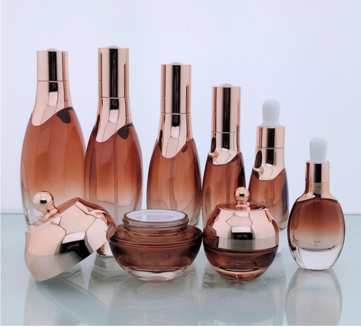 transparent amber glass jar original skincare container cosmetic glass set cosmetic bottles cosmetic jar serum packaging bottle