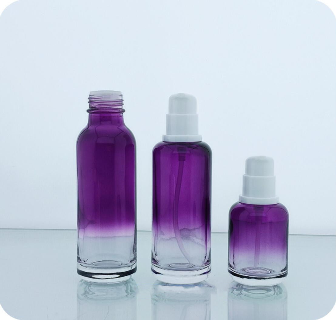 Fashion Packaging gradient pink color empty cosmetic sets spray glass bottle with white pump