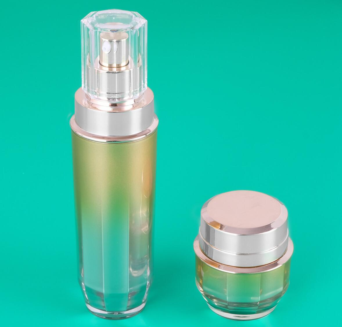 high end cosmetic plastic package gold round acrylic cosmetic bottles cosmetic package set wholesale