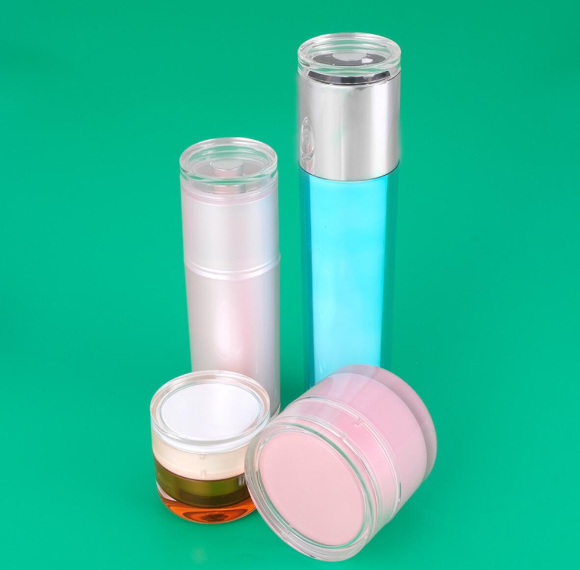 Luxury Double Wall Cosmetic Packaging Set Customized Plastic Acrylic Airless Pump Lotion Bottles and Cream Jars