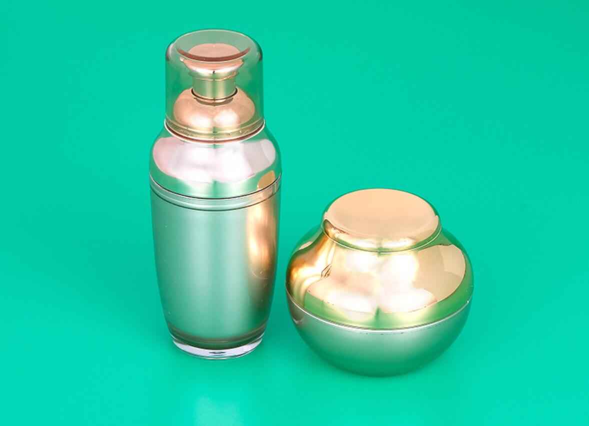 Luxury Acrylic Cosmetic Set Gold Color Lotion Pump Bottle Cream Container For Lady Skincare Packaging