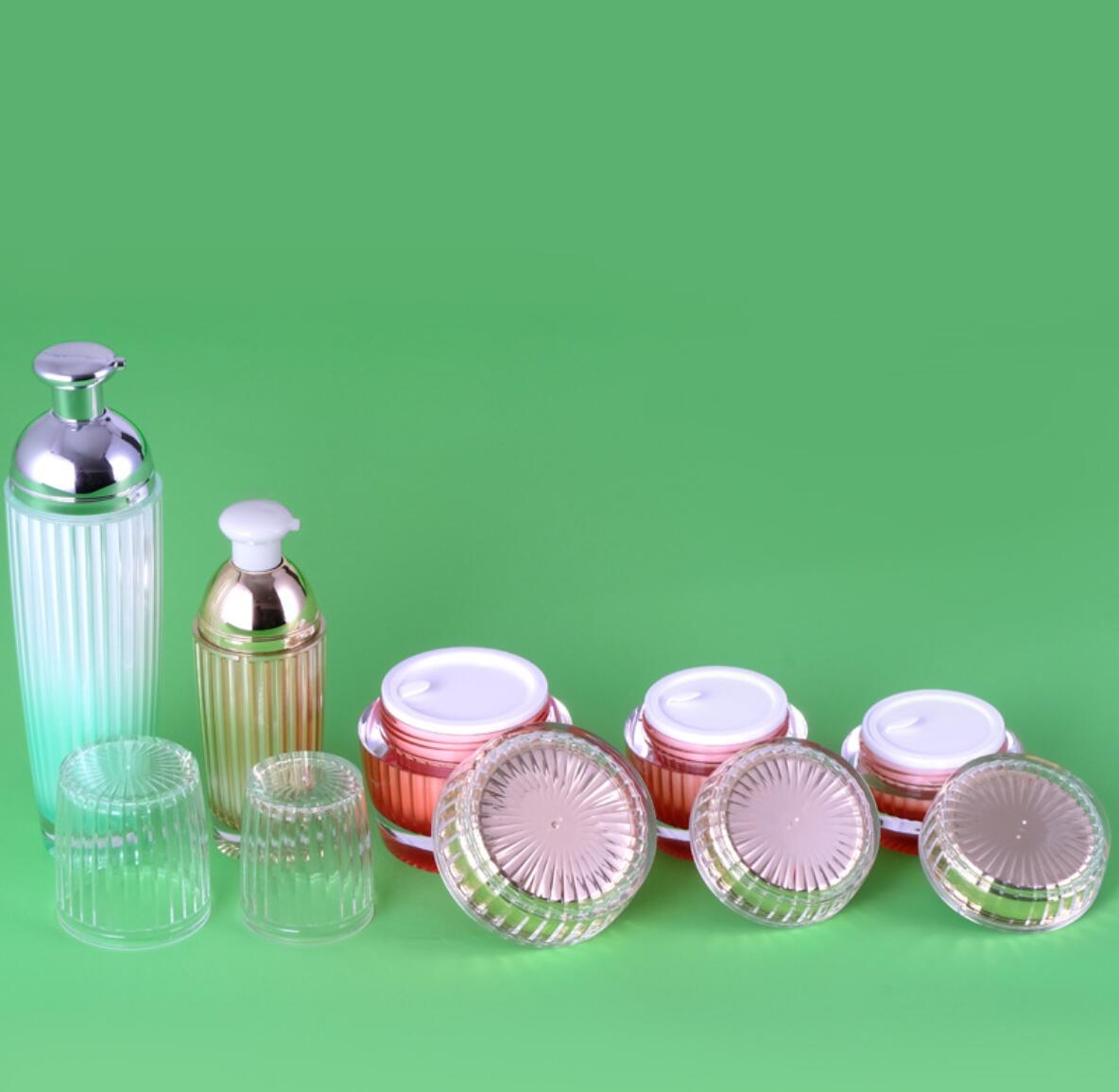 Unique Design Acrylic Luxury 30/50/80/100/120ml Lotion Pump Bottles 30/50g Cream jar For Cosmetic Set Plastic Packaging