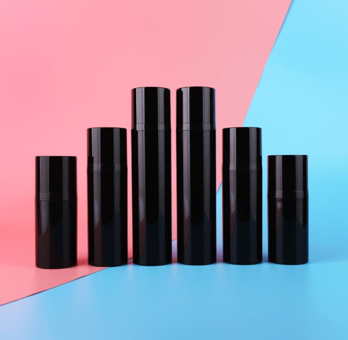 Environmental empty cosmetic black plastic airless lotion pump bottles 15ml 30ml 50ml wholesale