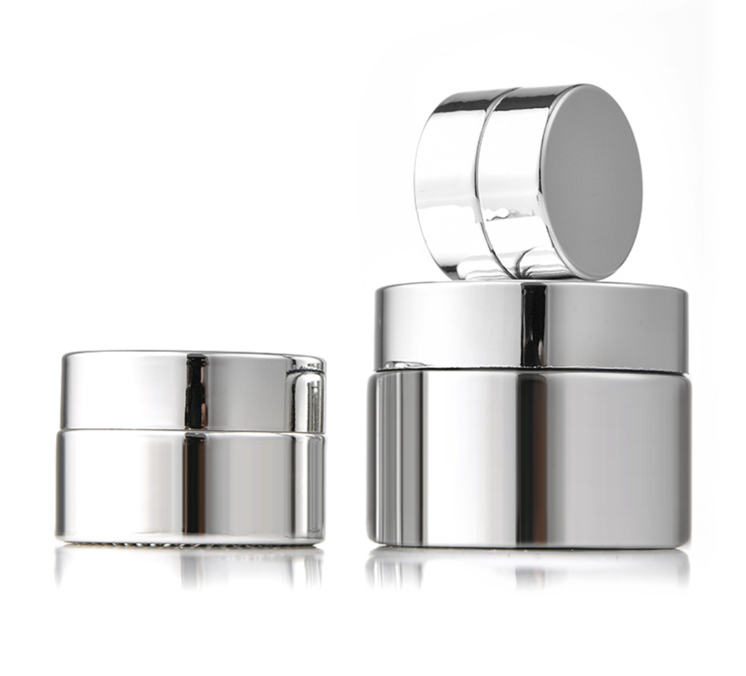 high quality empty luxury silver cosmetic glass cream jar with screw lid skin care cosmetic package