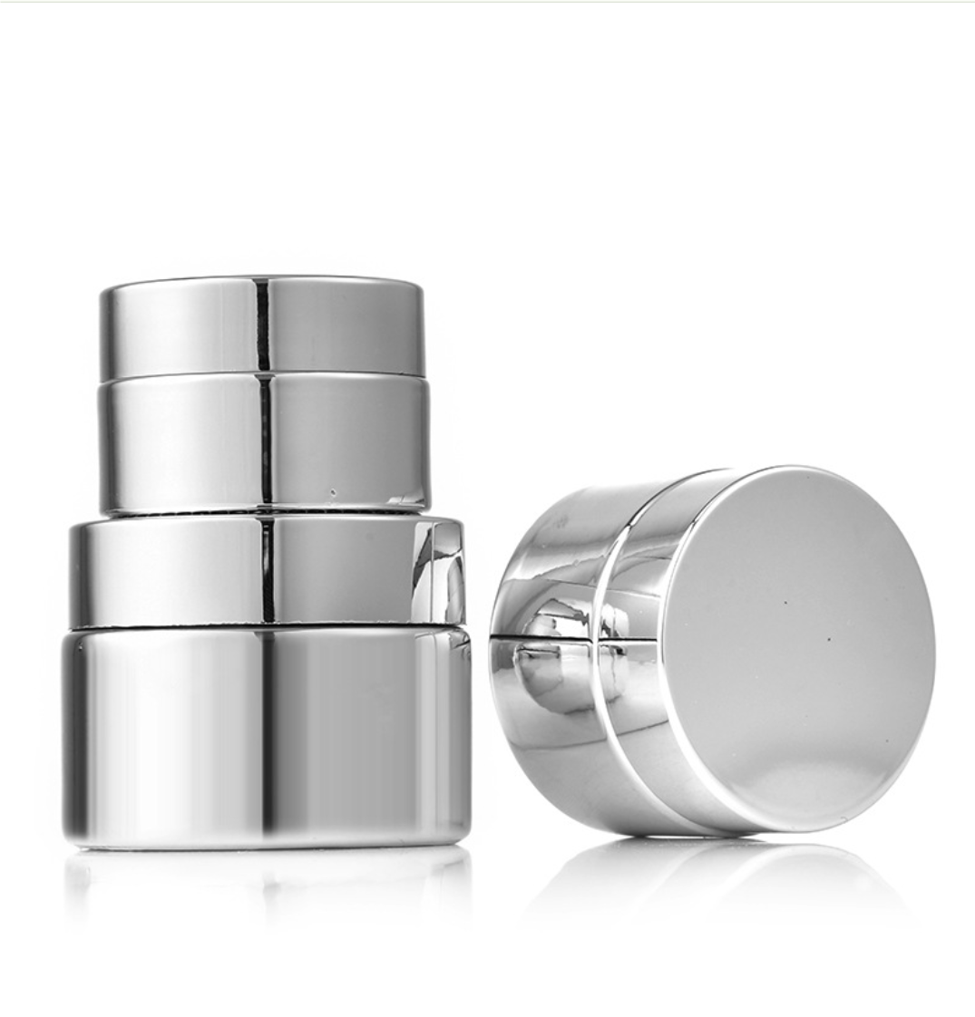 high quality empty luxury silver cosmetic glass cream jar with screw lid skin care cosmetic package