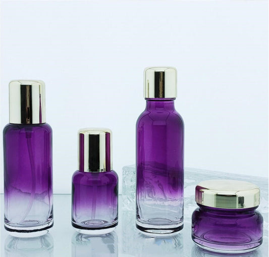 Fashion Packaging gradient pink color empty cosmetic sets spray glass bottle with white  pump
