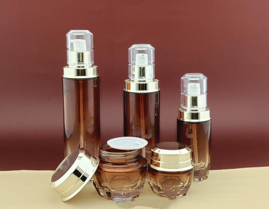 40ml 100ml 120ml luxury transparent amber  cosmetic glass pump bottles and cosmetic glass cream jars
