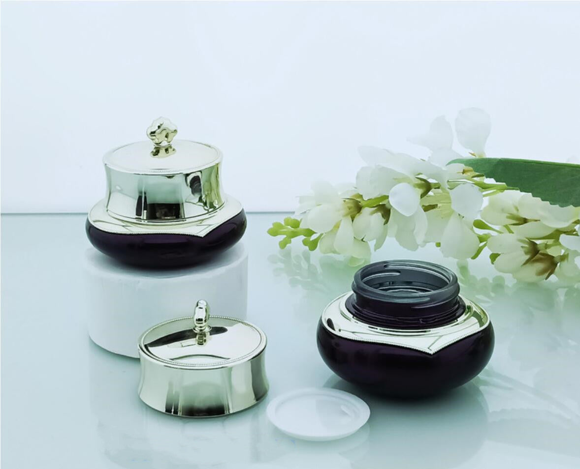 Luxury skincare packaging 30g 50g 40ml 100ml 120ml clear glass serum lotion bottles and face cream jars set with silver cap