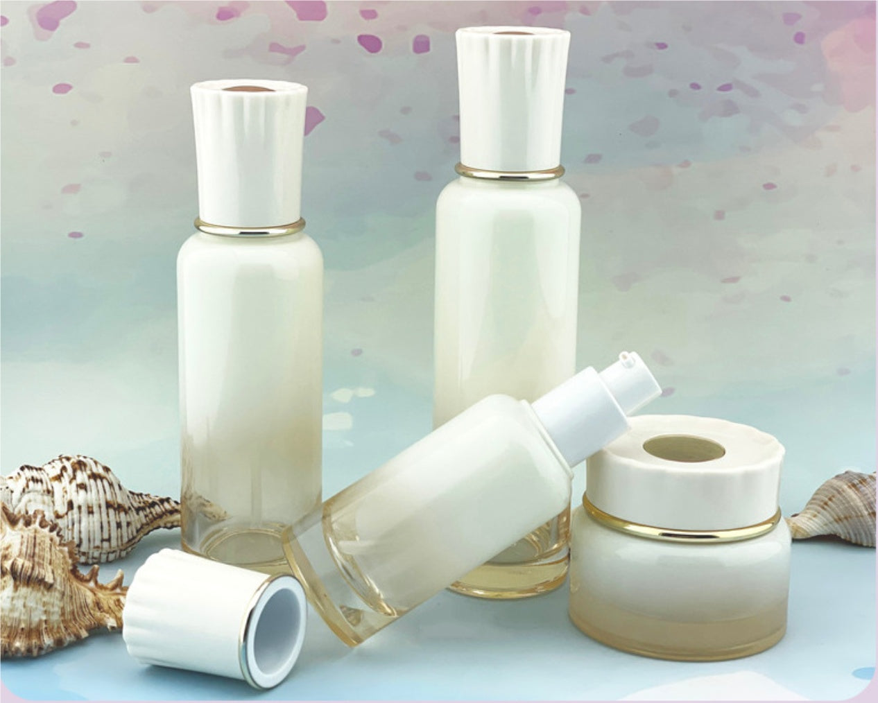 new design luxury empty round glass lotion pump bottles cream jar wholesale&nbsp; 50g 40ml 100ml 120ml&nbsp;
