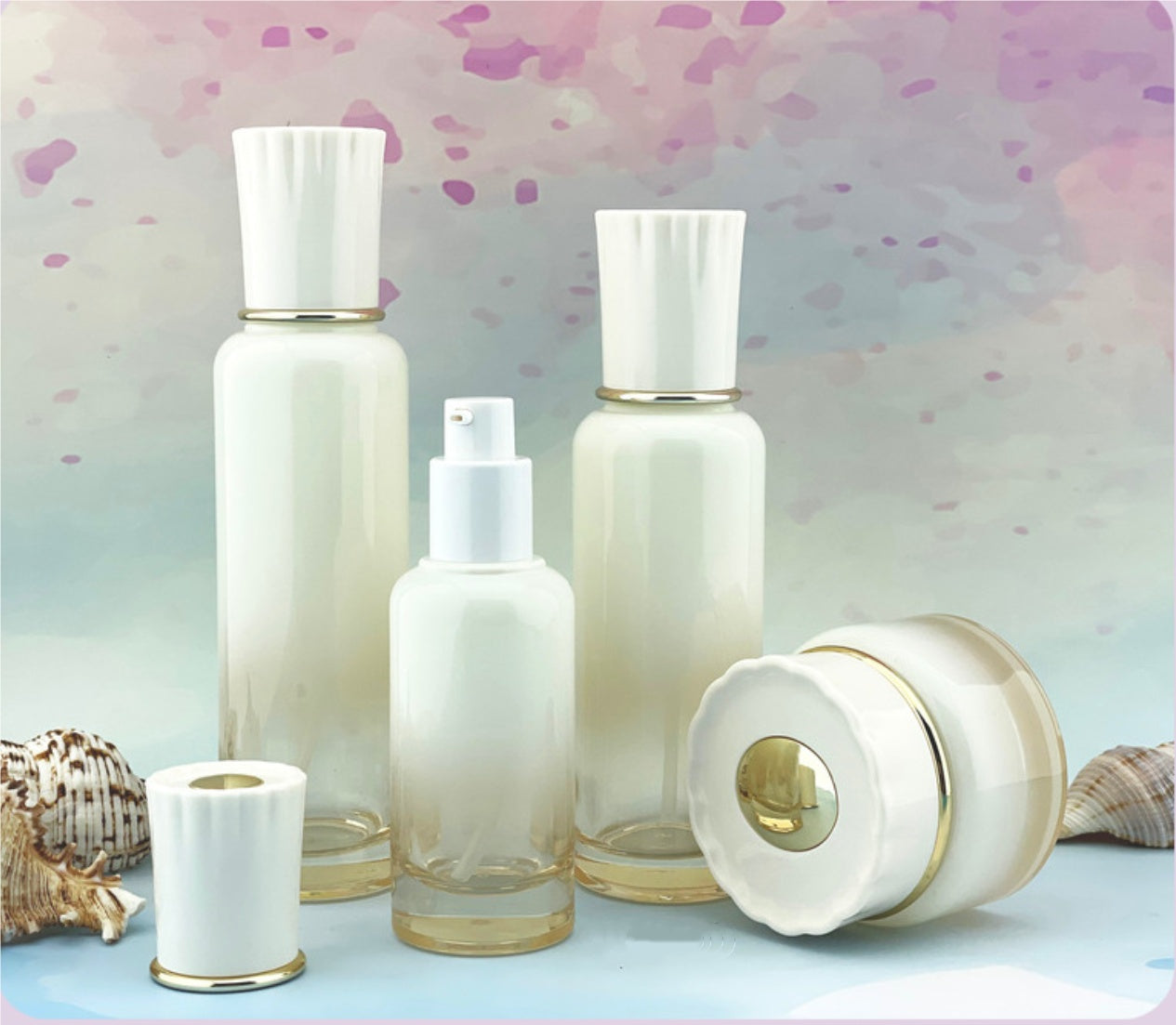 new design luxury empty round glass lotion pump bottles cream jar wholesale&nbsp; 50g 40ml 100ml 120ml&nbsp;