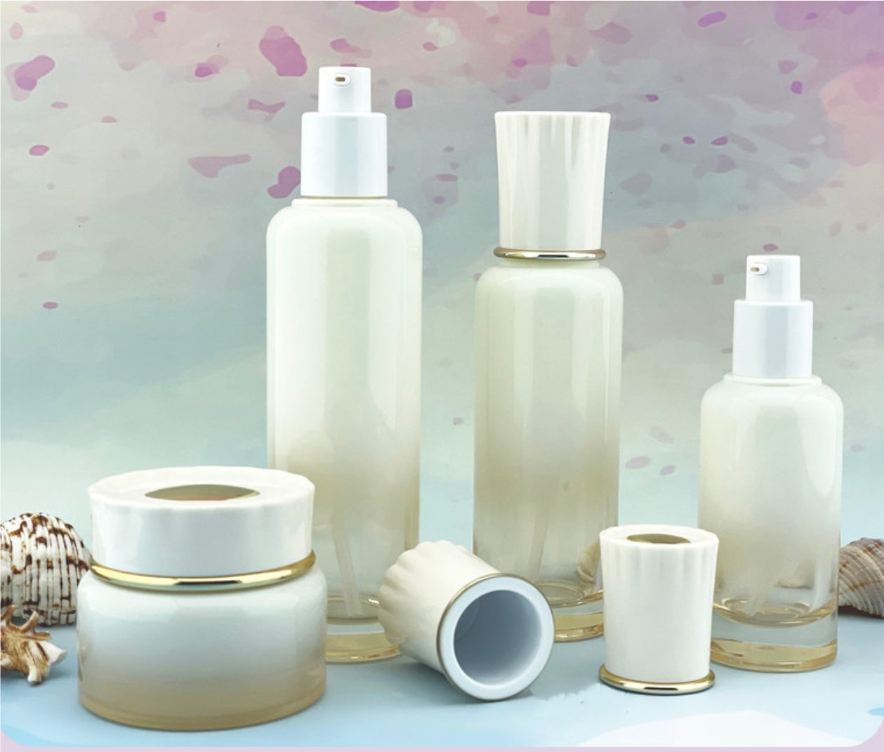 new design luxury empty round glass lotion pump bottles cream jar wholesale&nbsp; 50g 40ml 100ml 120ml&nbsp;