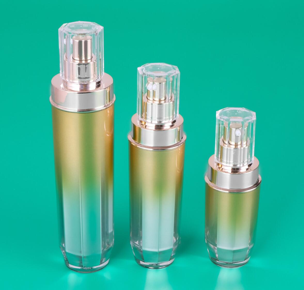 high end cosmetic plastic package gold round acrylic cosmetic bottles cosmetic package set wholesale