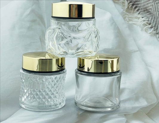 2025 new style fashion 100g empty clear cosmetic glass cream jar with gold lid wholesale