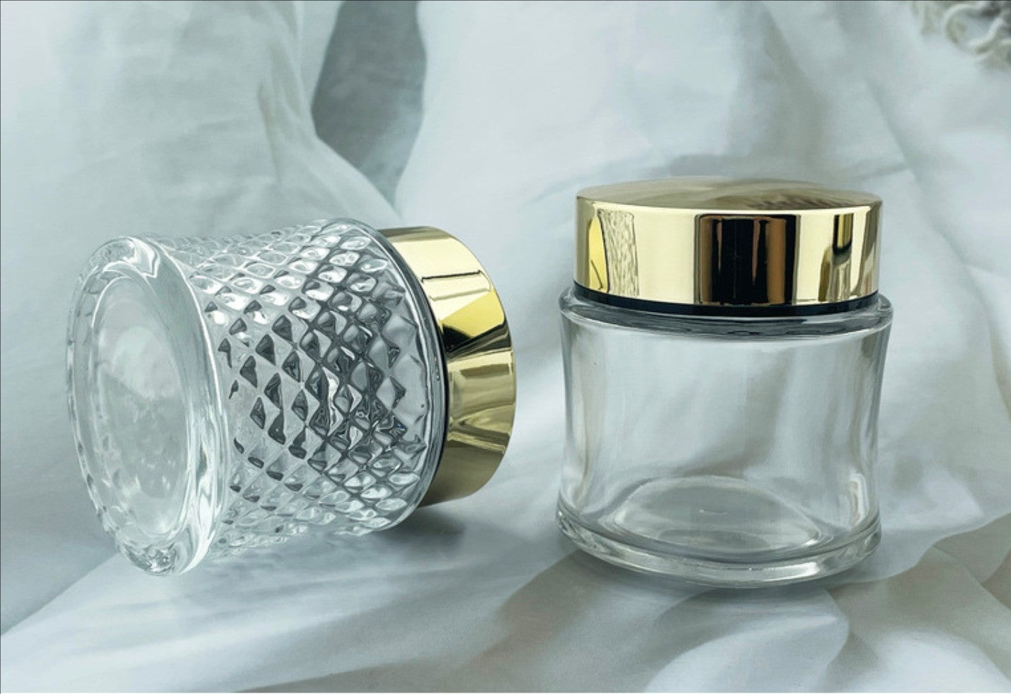 2025 new style fashion 100g empty clear cosmetic glass cream jar with gold lid wholesale
