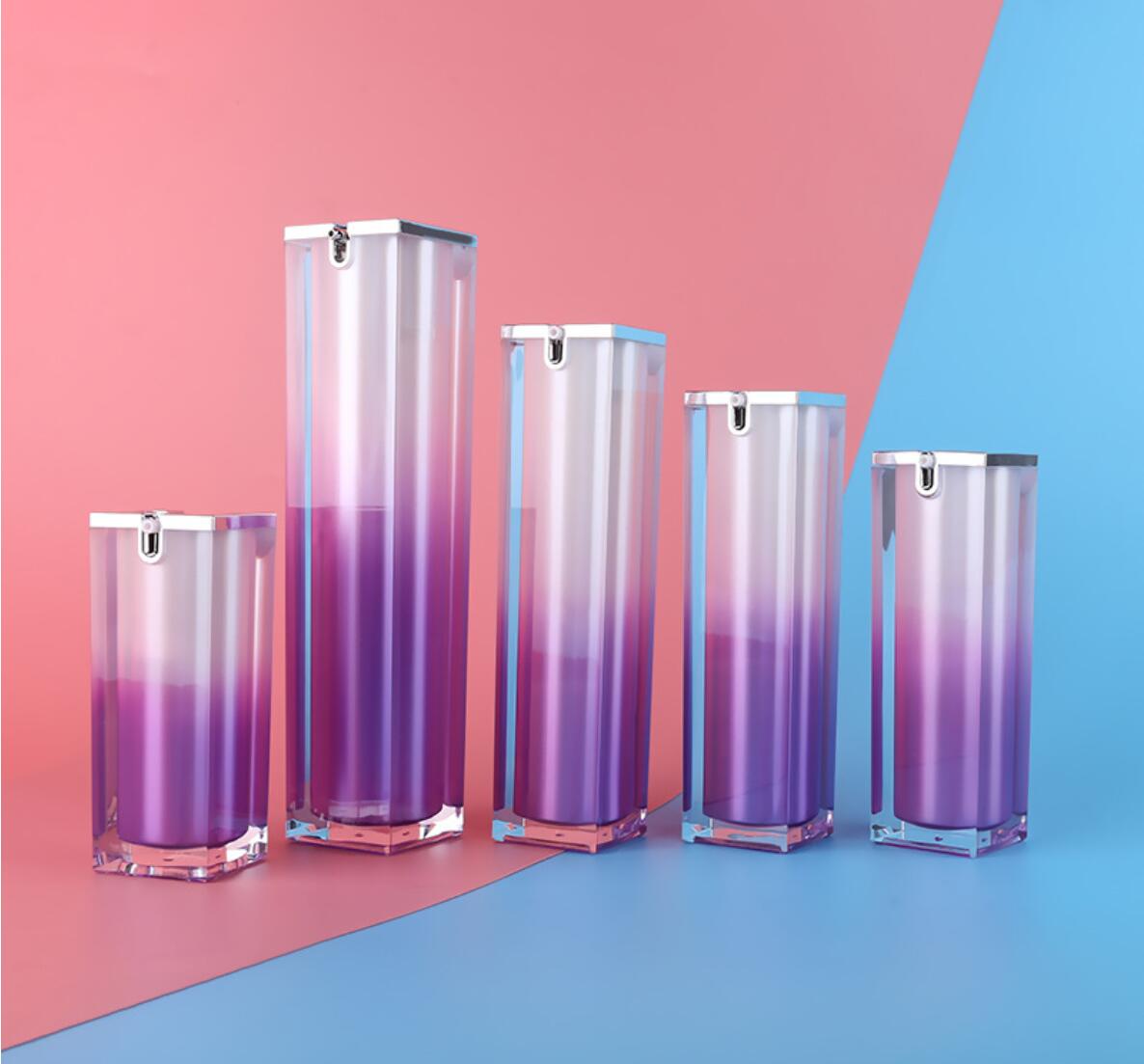 high quality  luxury 15ml 30ml 50ml 80ml 100ml gold purple white black acrylic square airless pump bottle for skincare