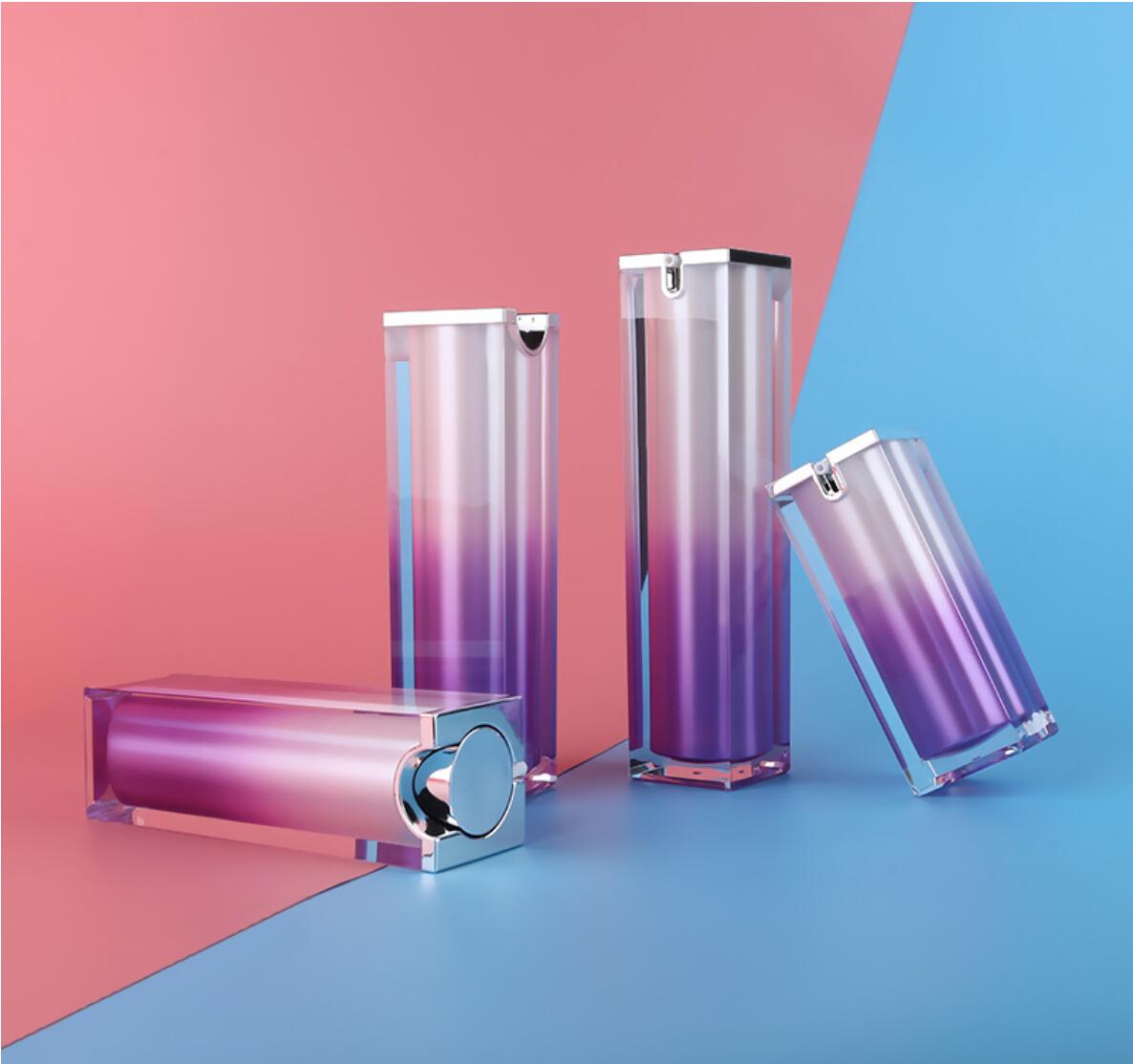 high quality  luxury 15ml 30ml 50ml 80ml 100ml gold purple white black acrylic square airless pump bottle for skincare