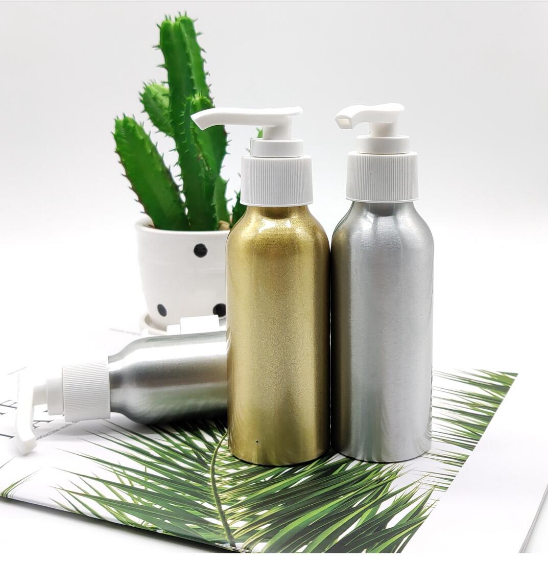 30ml 50ml 100ml 120ml 150ml 250ml empty metal silver oil aluminum lotion  pump bottle for cosmetic packaging