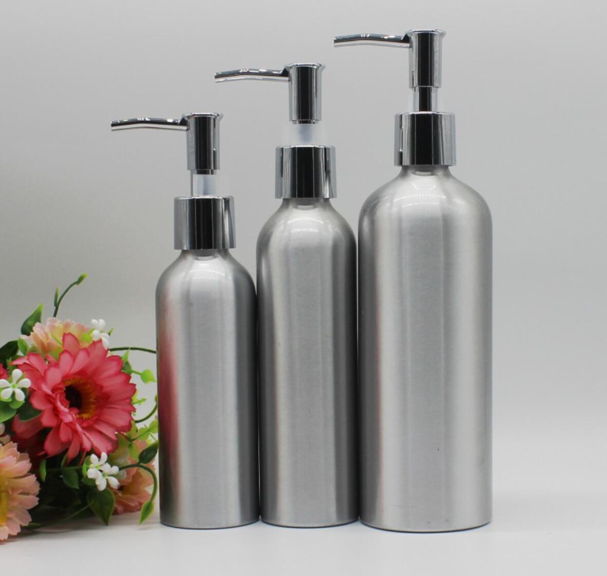 matte silver spray metal cosmetic cleaner skin spray 100ml 250ml 300ml 500ml aluminum pump bottles lotion shampoo