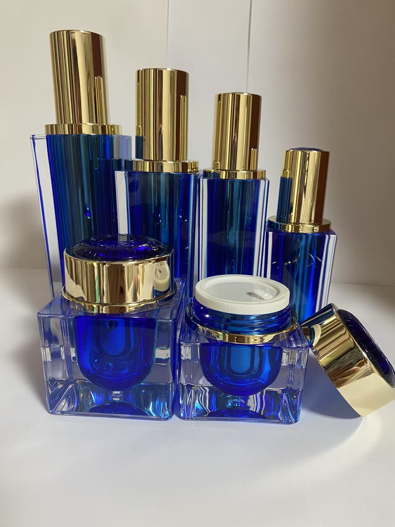 high end square luxury cosmetic plastic skin care package cosmetic bottles cream jar wholesale