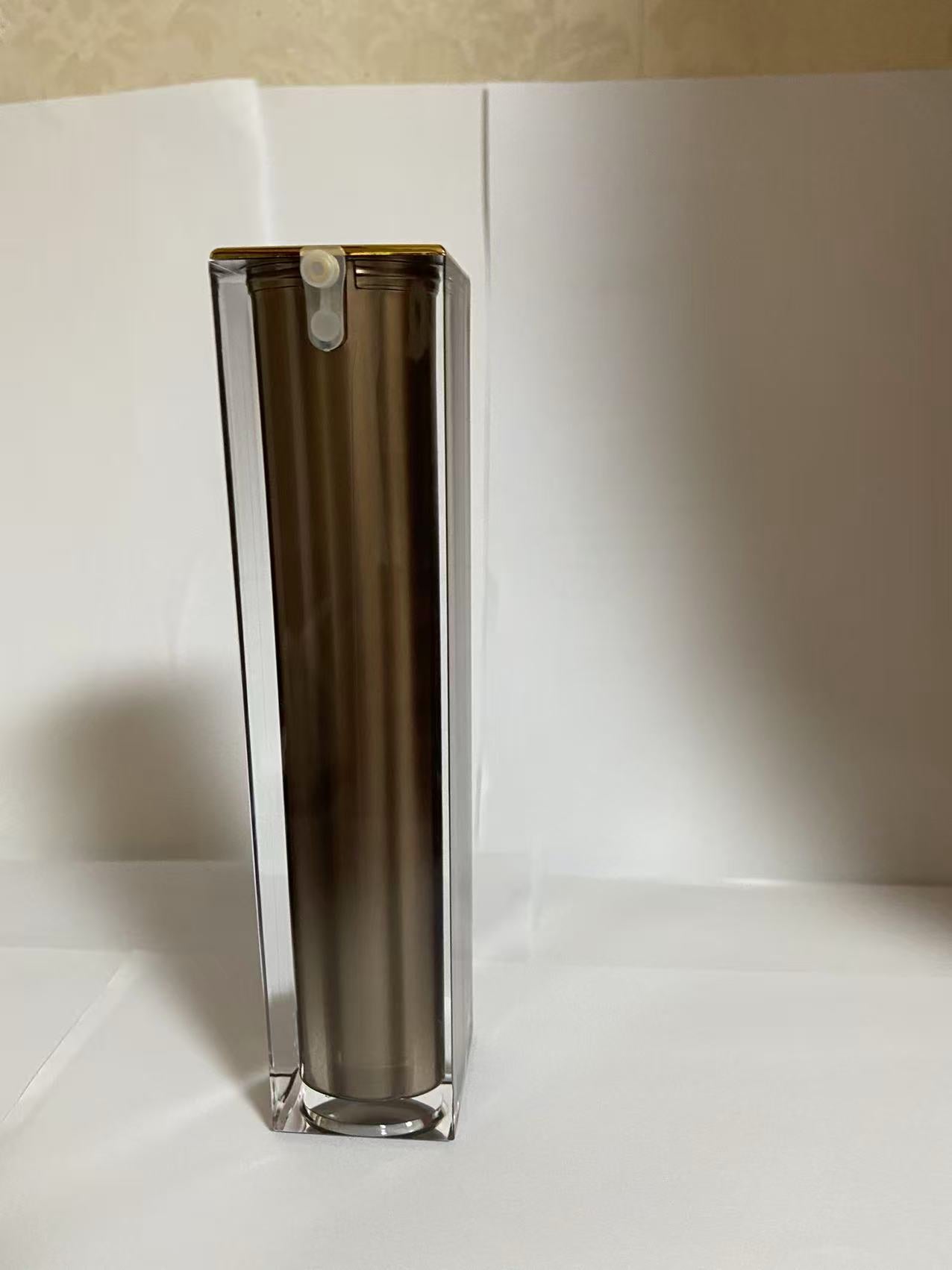 high end empty square transparent amber double wall empty plastic cosmetic bottle skin care cosmetic package