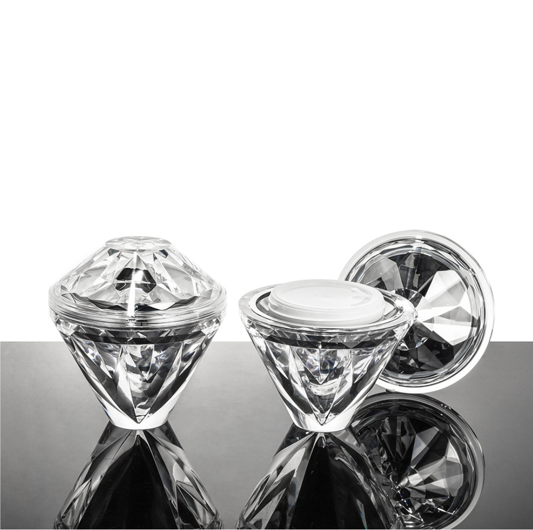 new style cone shape cosmetic plastic acrylic diamond cosmetic cream jar with lid wholesale