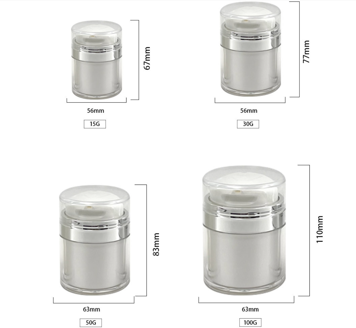 luxury white empty airless plastic acrylic cream jar skin care package 15g 30g 50g 100g