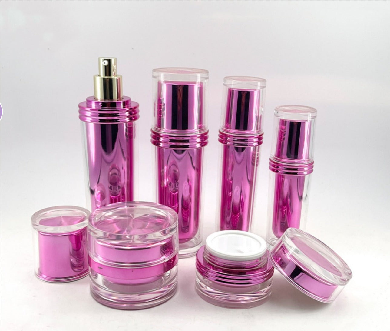 luxury empty pink plastic round double wall acrylic cosmetic cream jar lotions bottles