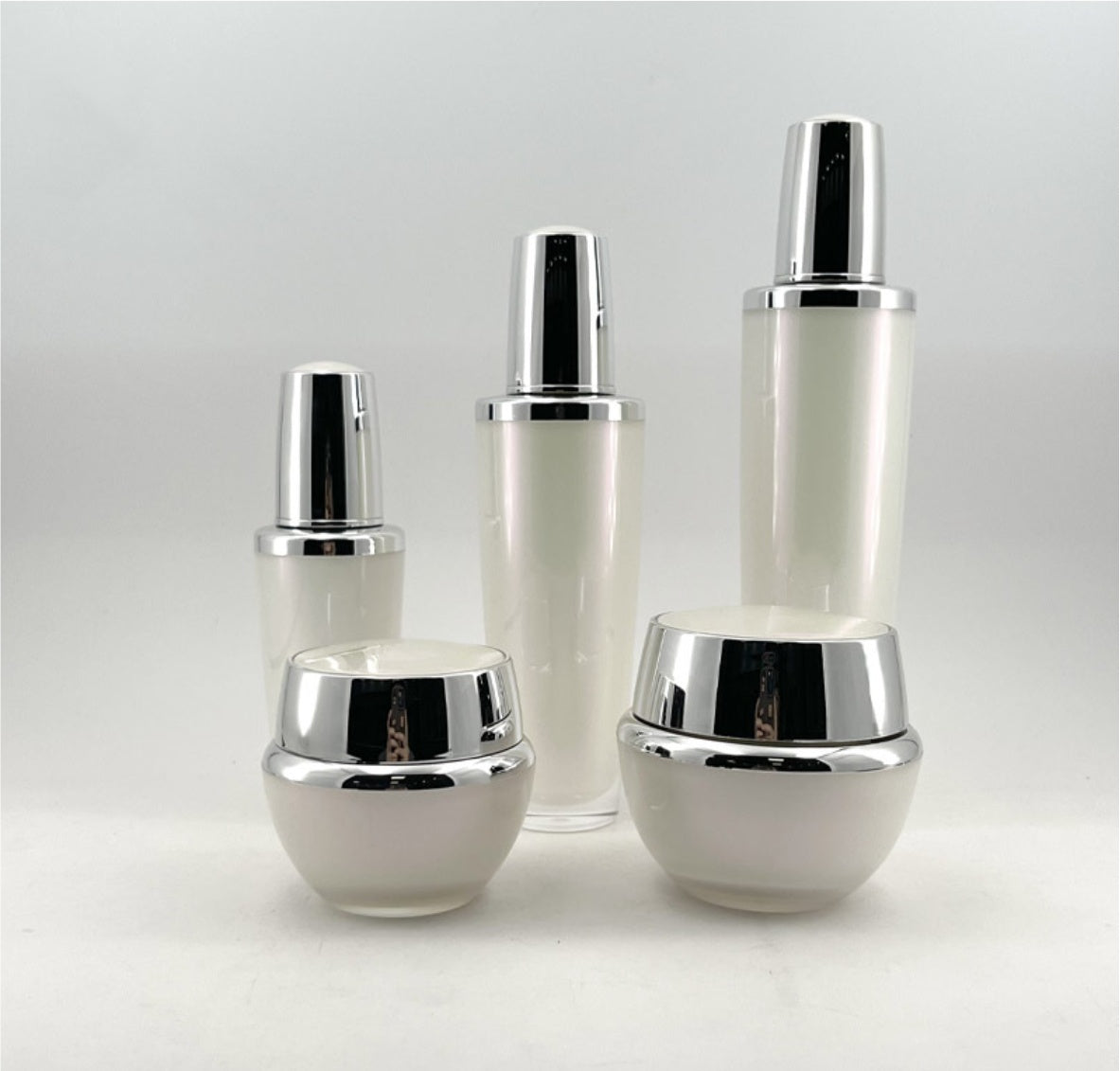 hot selling empty plastic skin care package pearl white round acrylic lotion bottle face cream jar