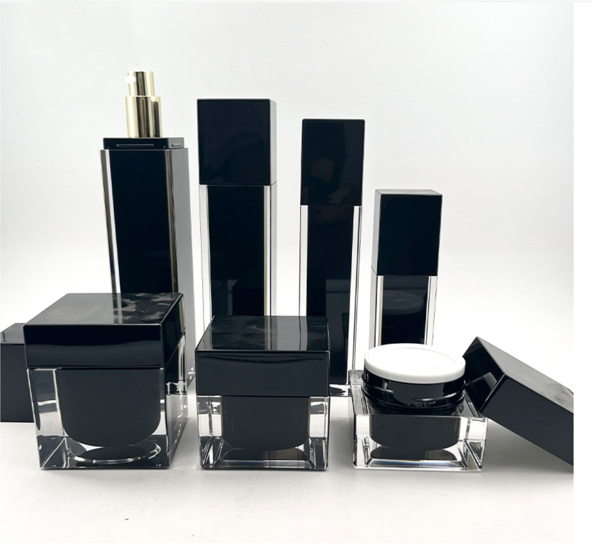 high quality empty luxury black square cosmetic plastic acrylic bottles&jars plastic skin care package
