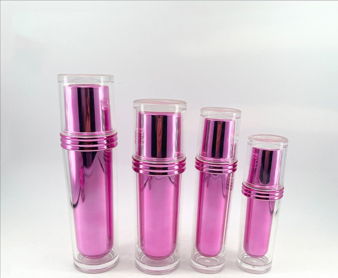luxury empty pink plastic round double wall acrylic cosmetic cream jar lotions bottles