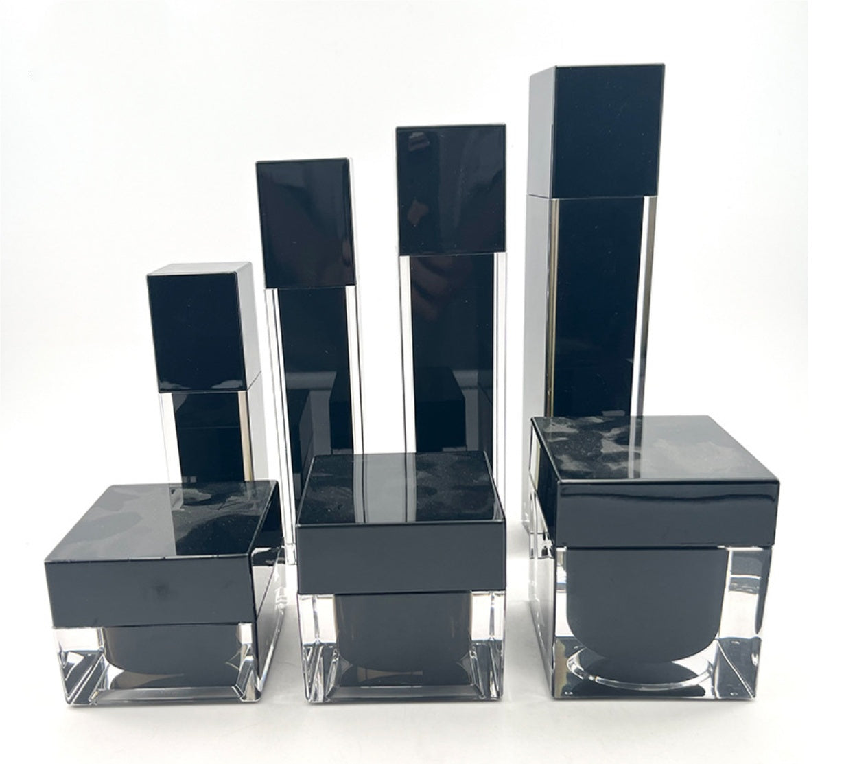 high quality empty luxury black square cosmetic plastic acrylic bottles&jars plastic skin care package