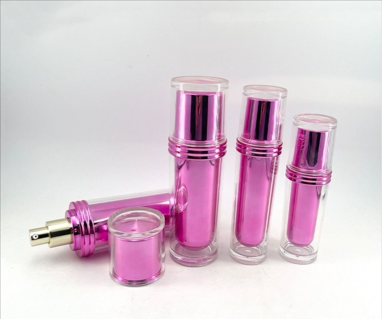 luxury empty pink plastic round double wall acrylic cosmetic cream jar lotions bottles