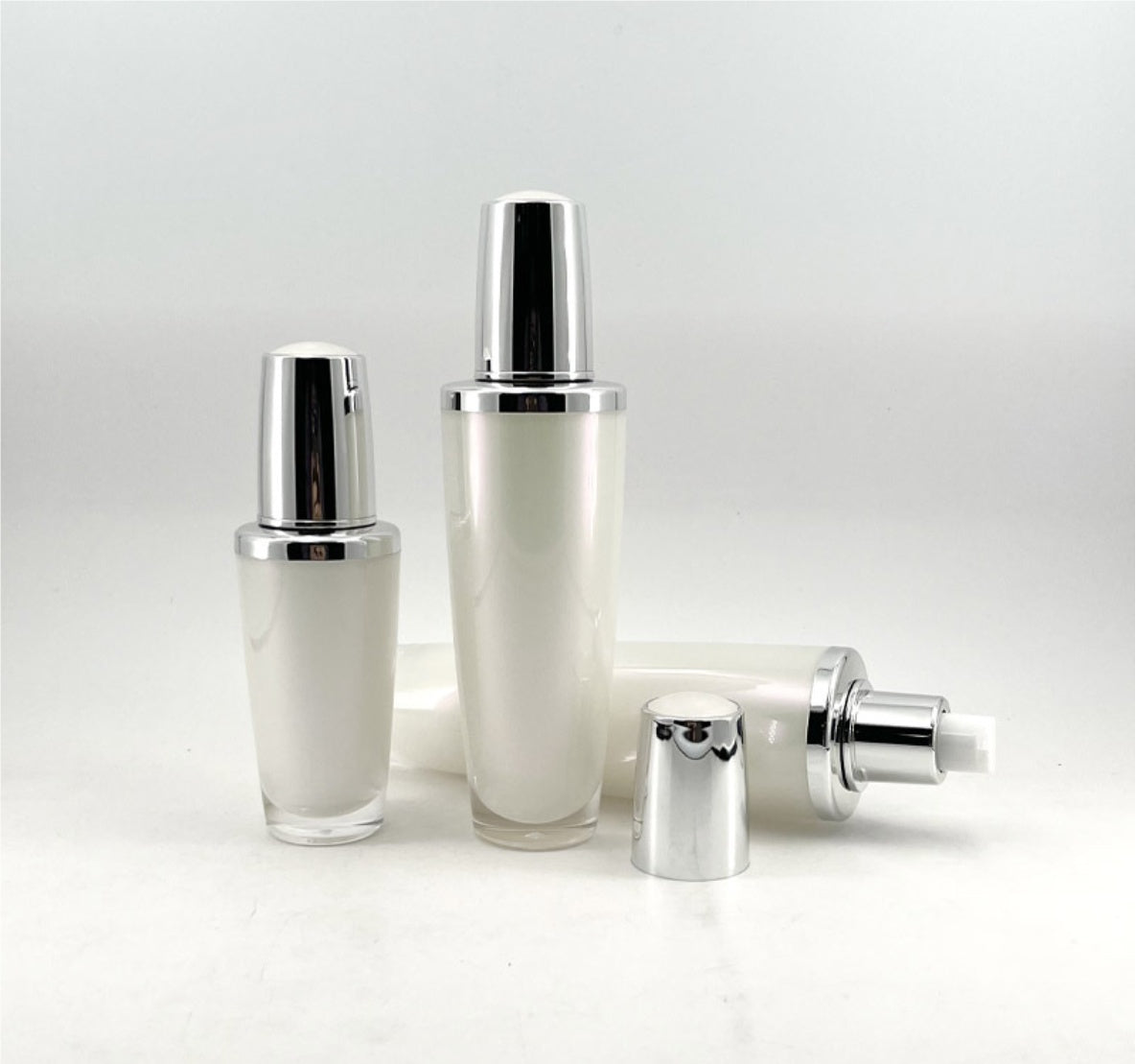 hot selling empty plastic skin care package pearl white round acrylic lotion bottle face cream jar