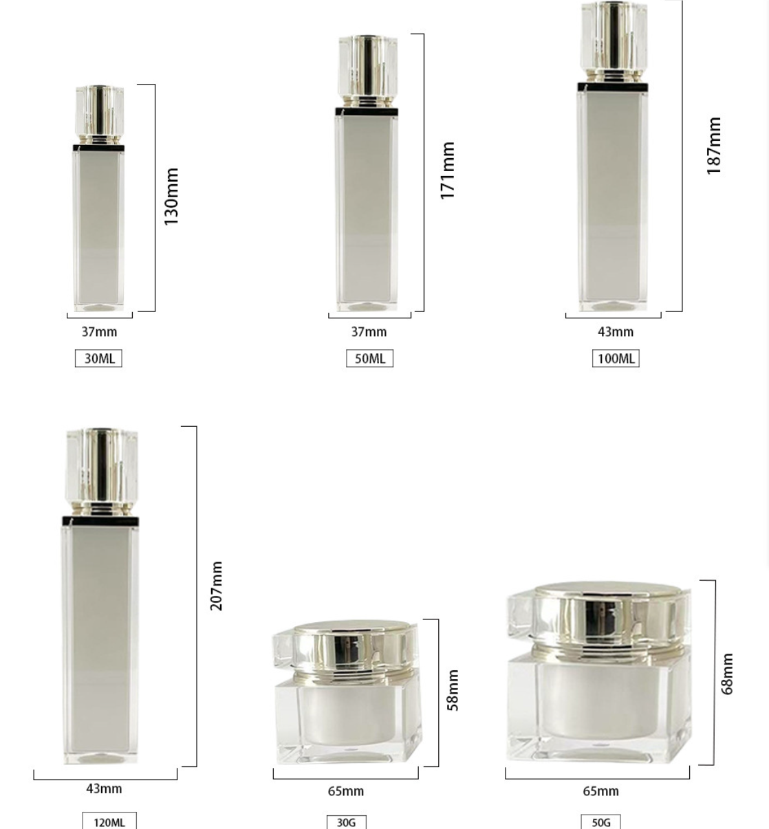 Acrylic empty cosmetic package double wall thick thick cosmetic lotion bottles cream jar skin care packag 30g 50g 30ml 50ml 100ml 120ml