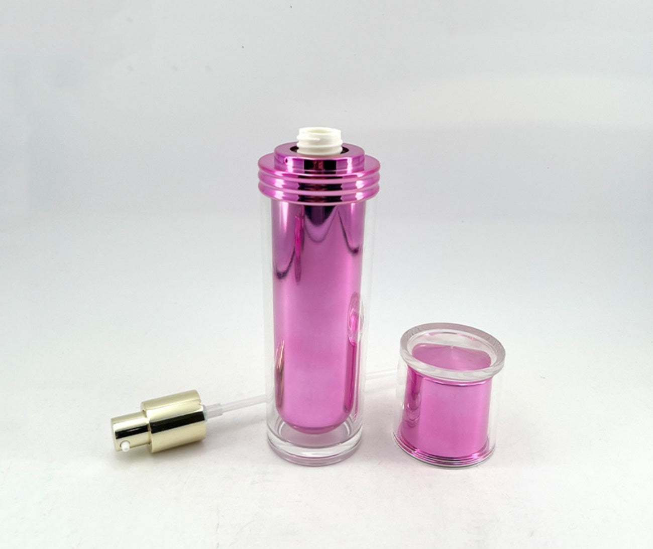 luxury empty pink plastic round double wall acrylic cosmetic cream jar lotions bottles