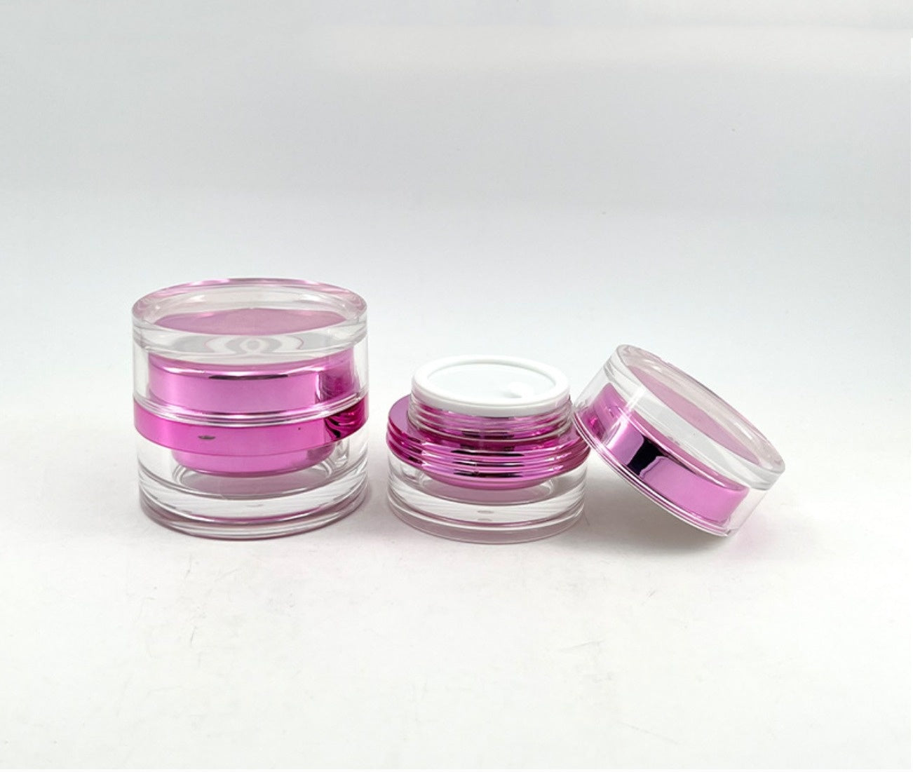 luxury empty pink plastic round double wall acrylic cosmetic cream jar lotions bottles