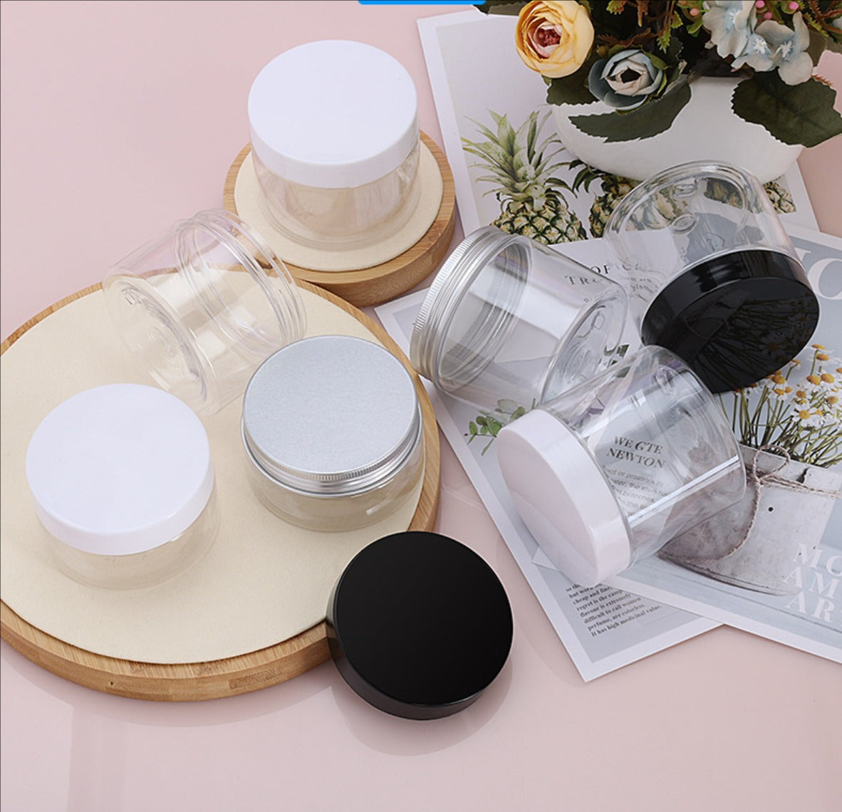 high quality transparent  cosmetic package cosmetic plastic pet cream jar with lid wholesale