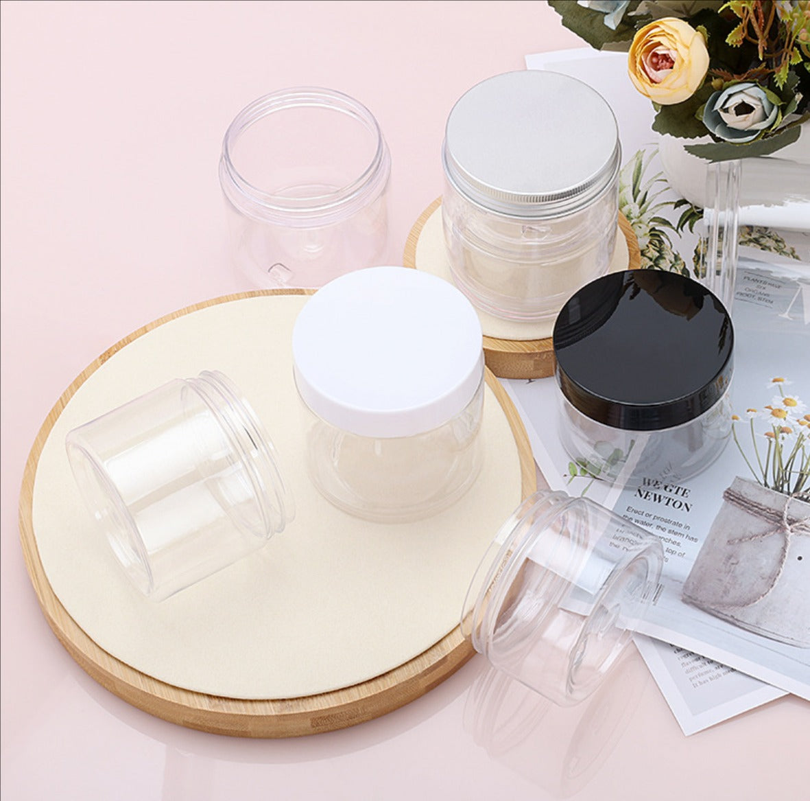 high quality transparent  cosmetic package cosmetic plastic pet cream jar with lid wholesale