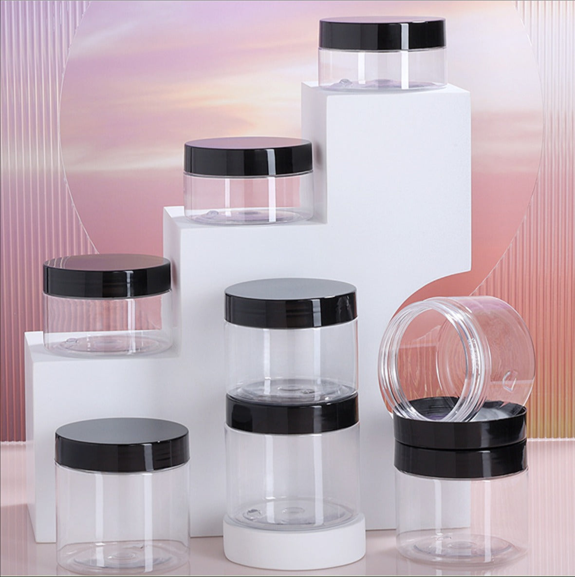 high quality transparent  cosmetic package cosmetic plastic pet cream jar with lid wholesale