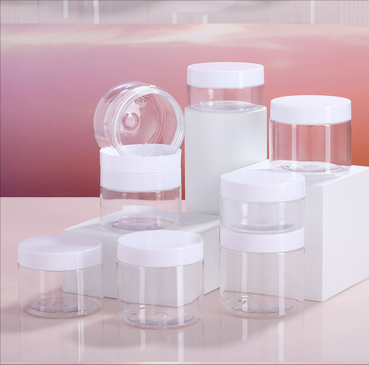 high quality transparent  cosmetic package cosmetic plastic pet cream jar with lid wholesale