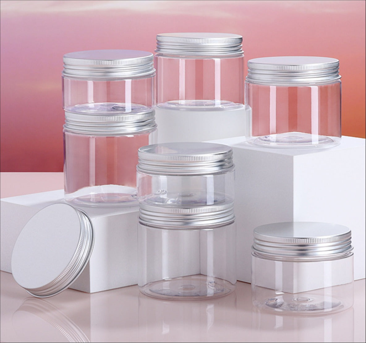 high quality transparent  cosmetic package cosmetic plastic pet cream jar with lid wholesale