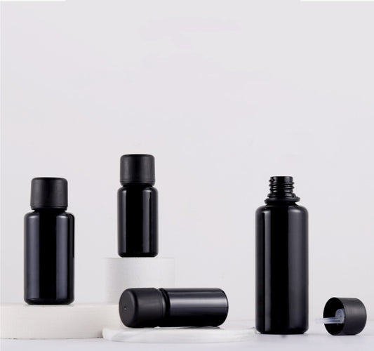 high quality empty  black cosmetic glass lotion bottles with black lid wholesale cosmetic glass package