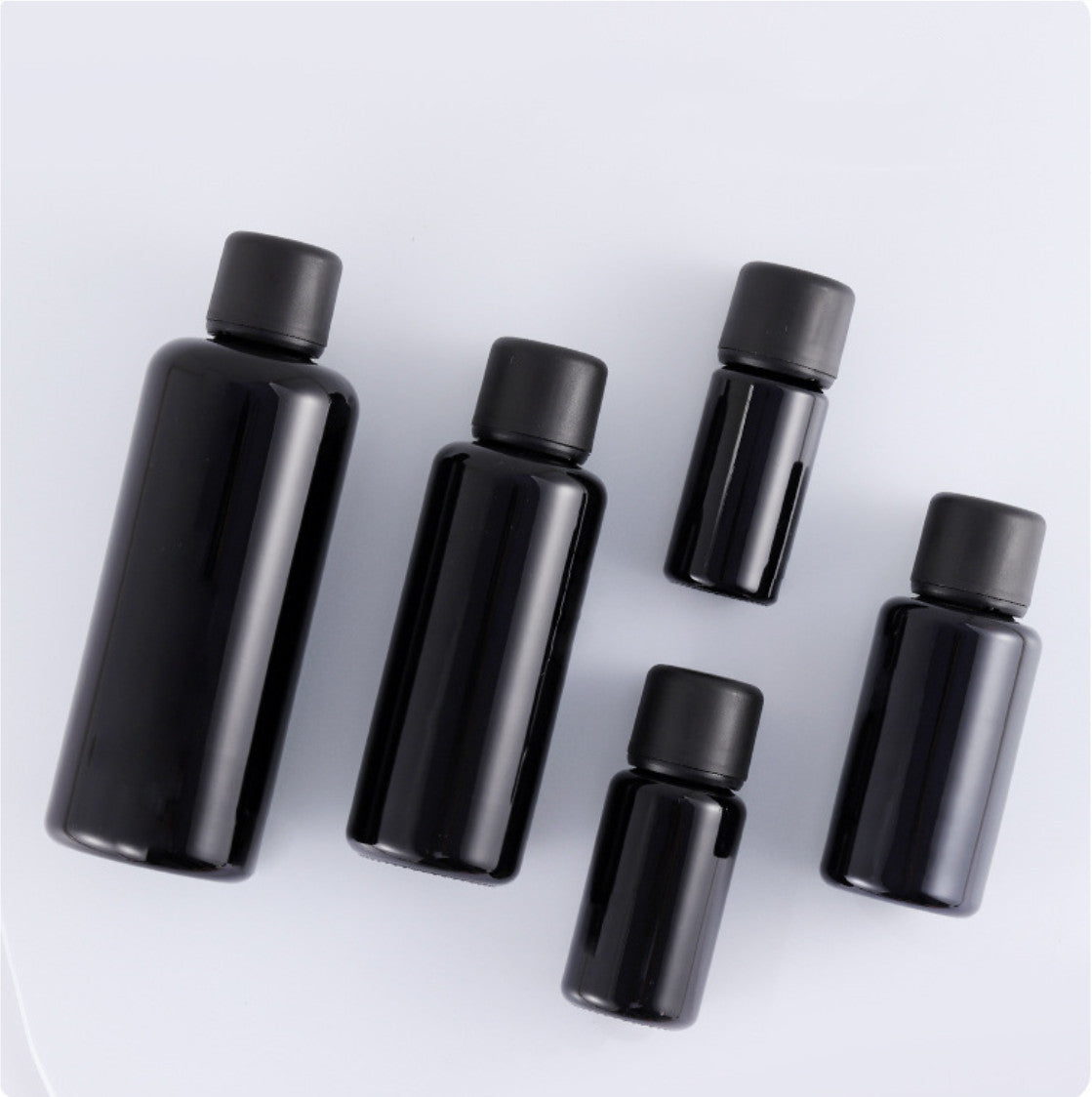 high quality empty  black cosmetic glass lotion bottles with black lid wholesale cosmetic glass package