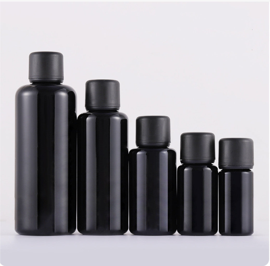 high quality empty  black cosmetic glass lotion bottles with black lid wholesale cosmetic glass package