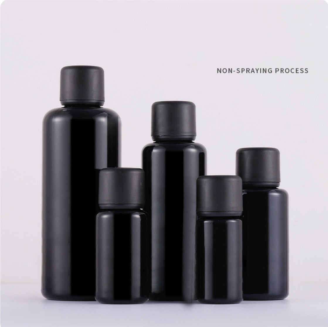 high quality empty  black cosmetic glass lotion bottles with black lid wholesale cosmetic glass package