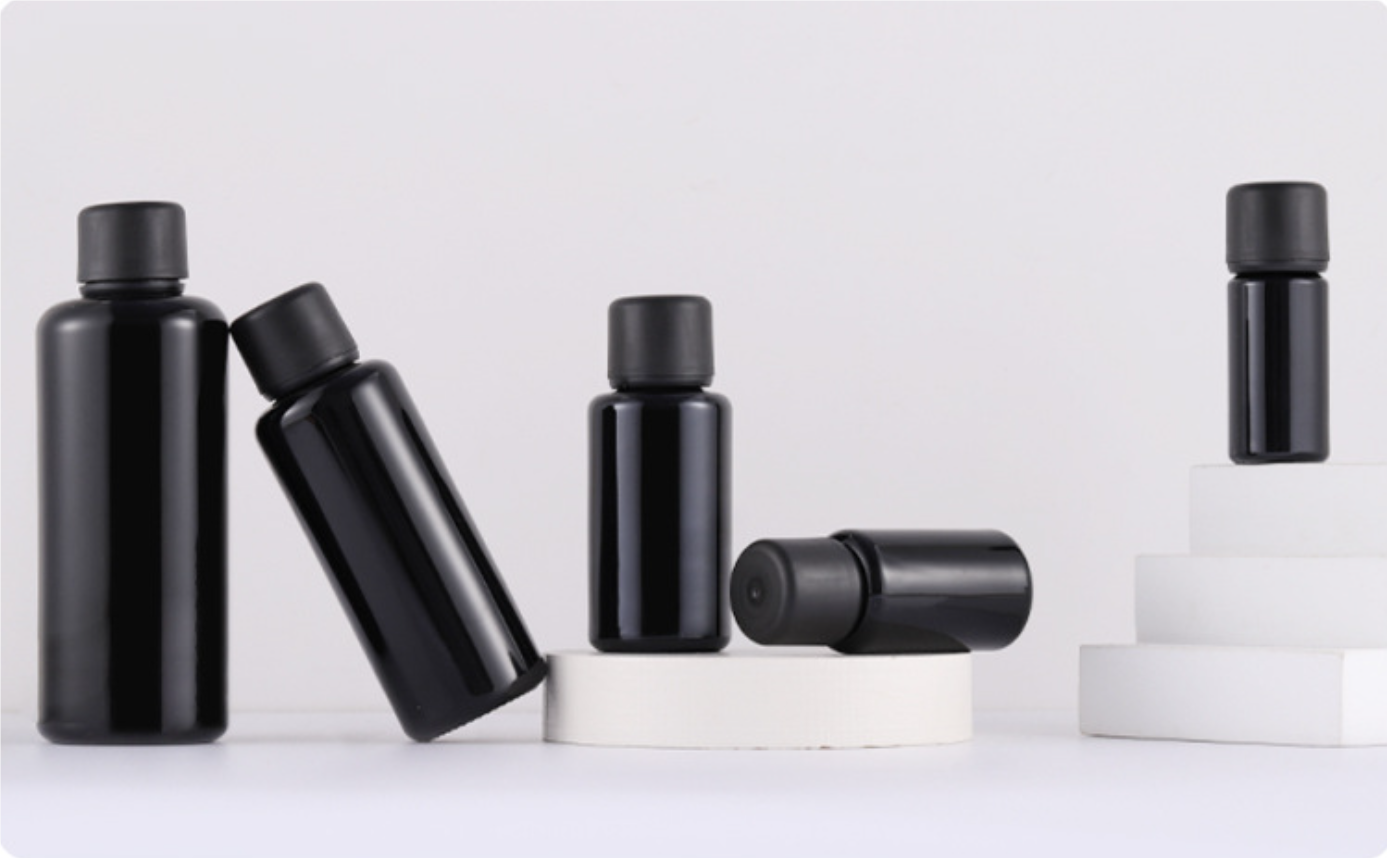 high quality empty  black cosmetic glass lotion bottles with black lid wholesale cosmetic glass package